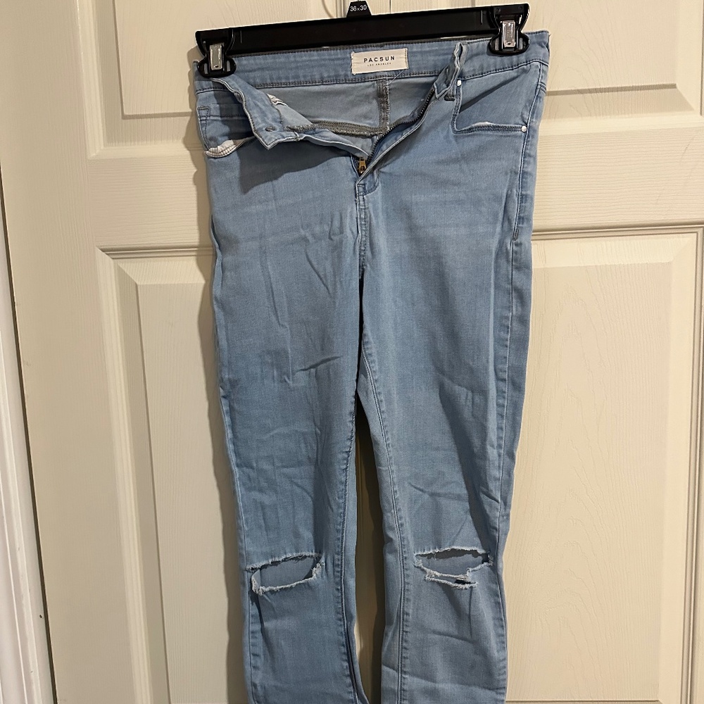 Pacsun Jeans Women Size 27 Ultra Super  High Rise  Distressed Blue Denim